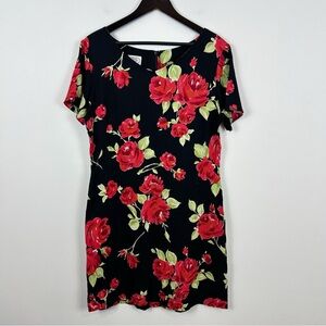Vintage Laura Ashley Black and Red Floral Dress Women's Size 12